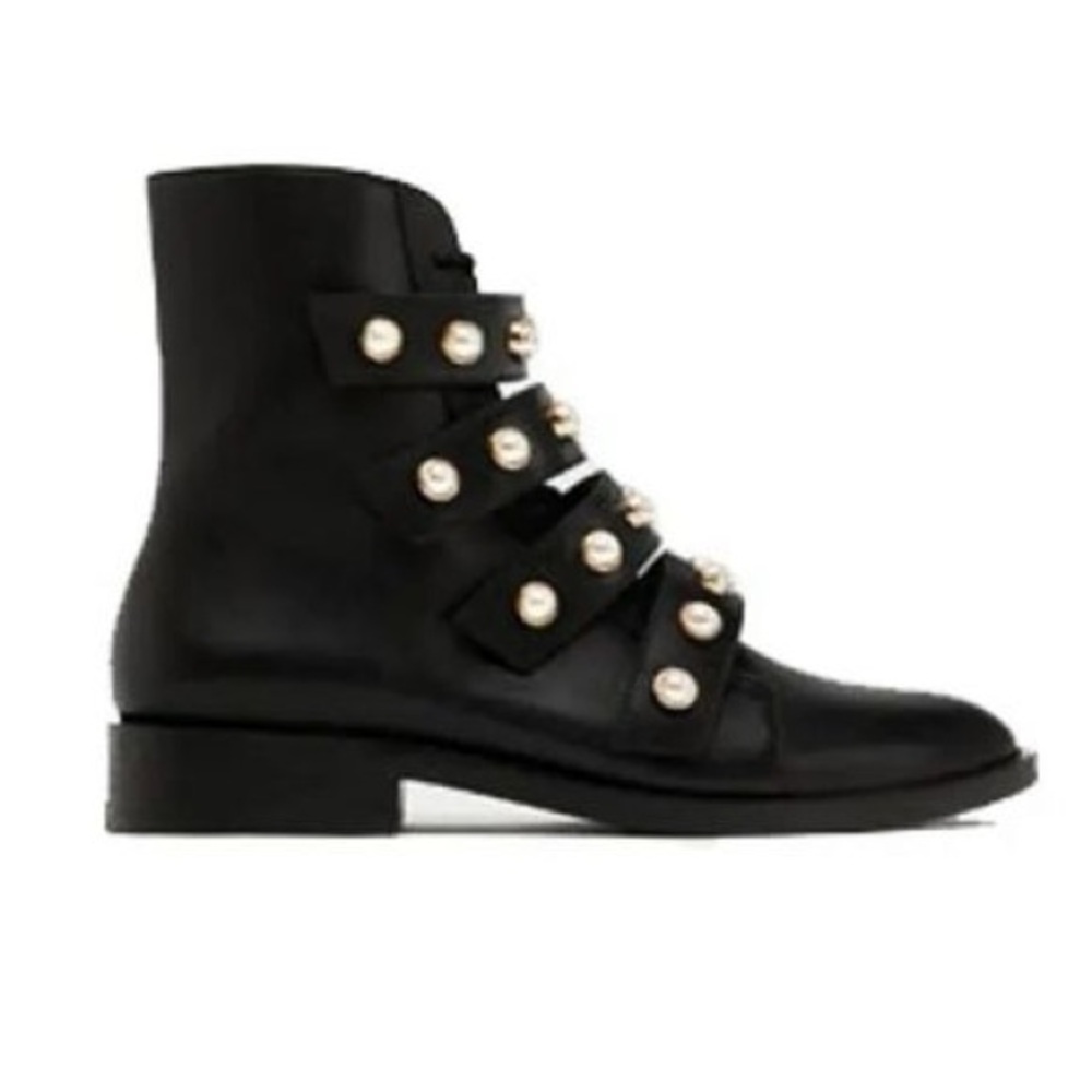 Zara Pearl Embellished Biker Boots - Picture 3 of 10